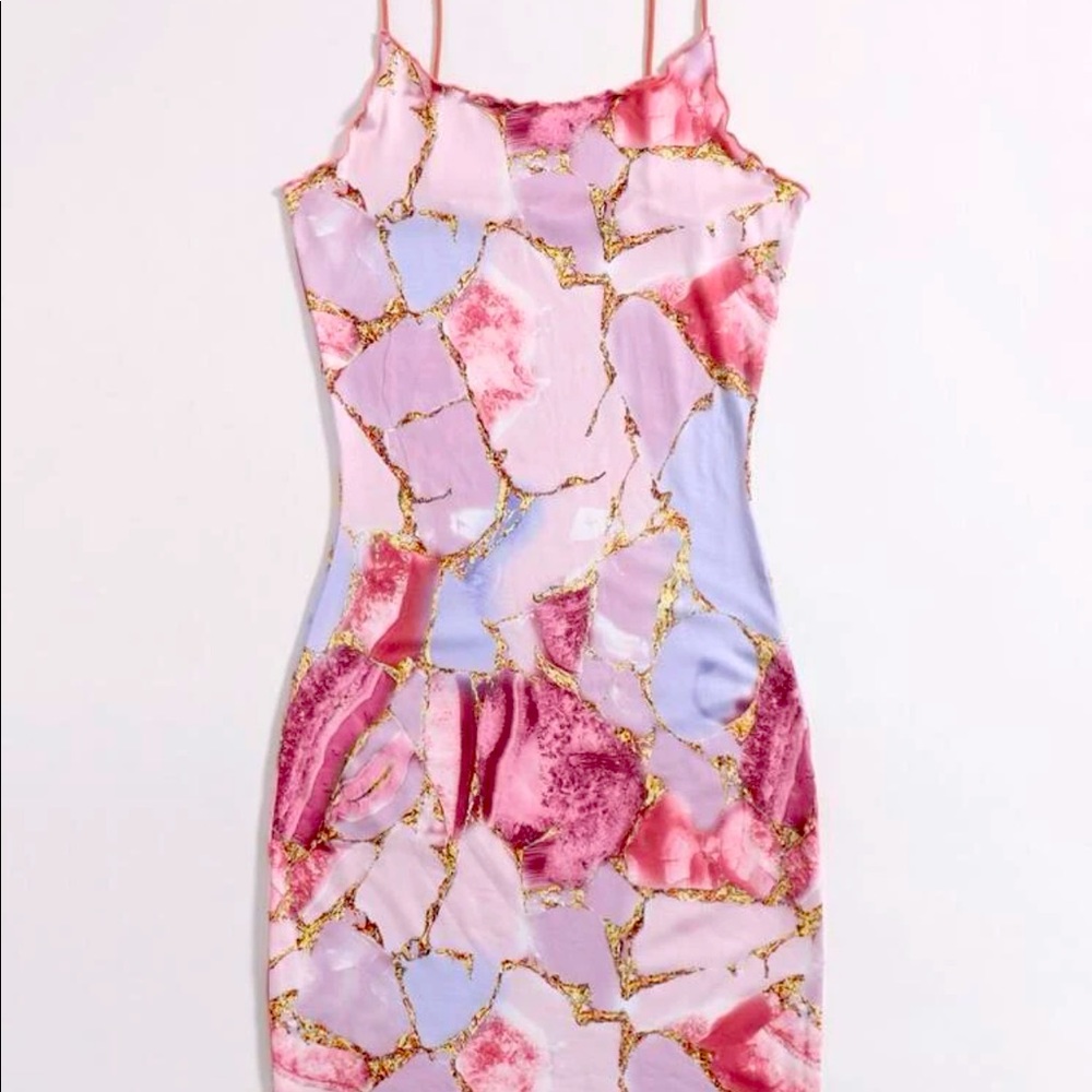 Shein Plus Marble print lettuce edge dress